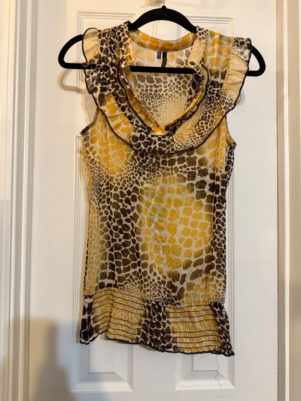 Maurices Yellow and Brown Animal-Print Ruffle Camisole